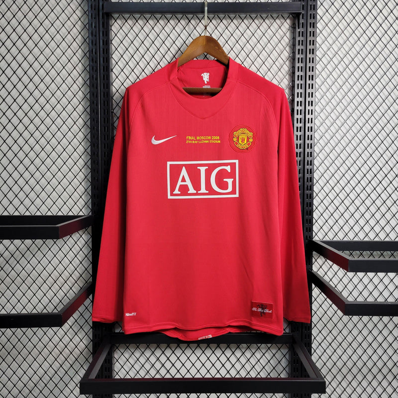 LONG SLEEVE MANCHESTER UNITED HOME 2007/08 - NIKE RETRO MEN`S - RED