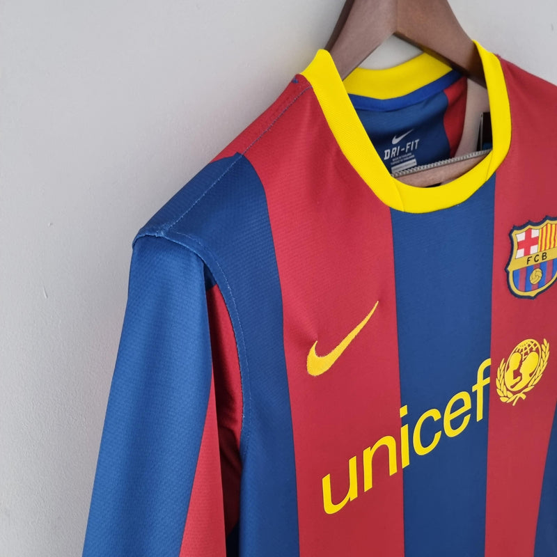 MANGA LONGA BARCELONA HOME 2010/11 - NIKE RETRO MASCULINO - VERMELHO/AZUL