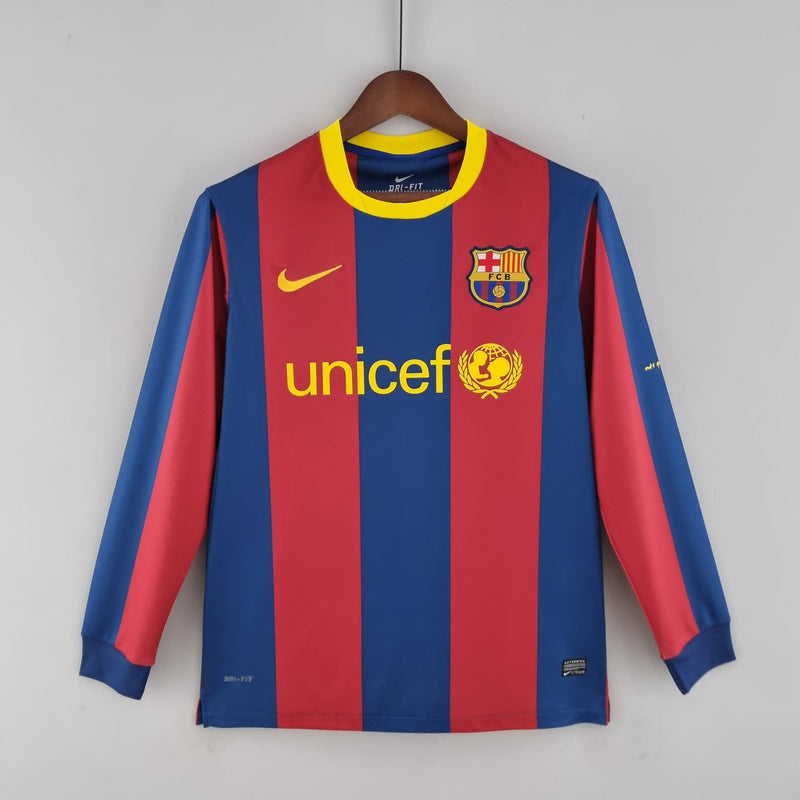 MANGA LONGA BARCELONA HOME 2010/11 - NIKE RETRO MASCULINO - VERMELHO/AZUL
