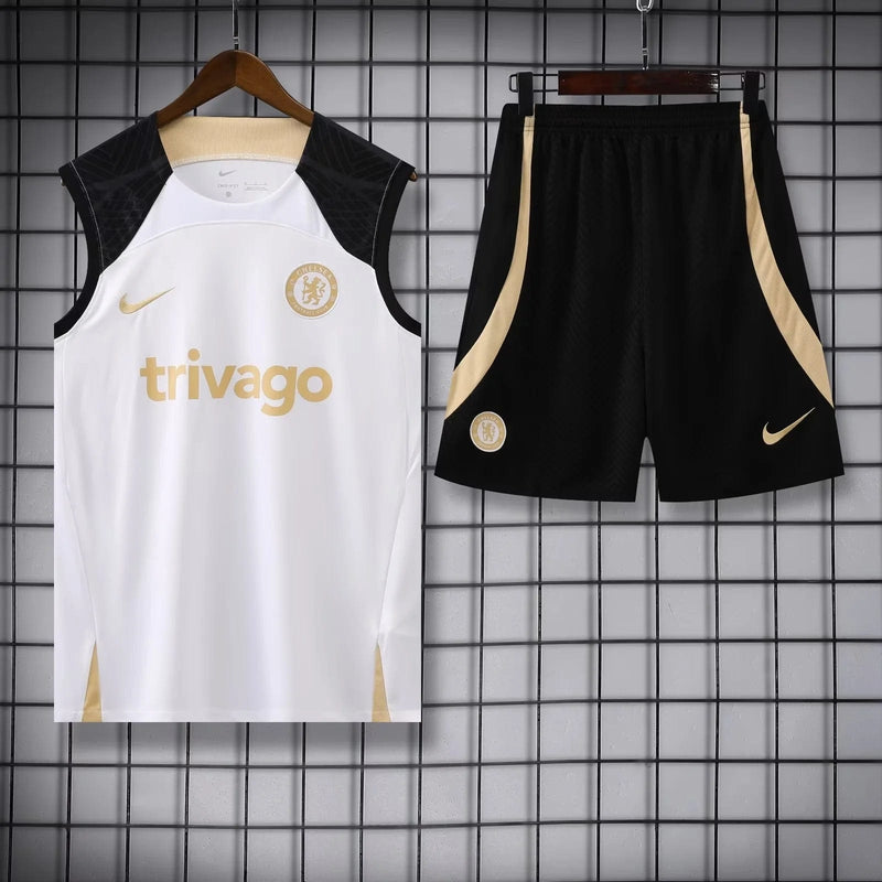 KIT DE TREINO SEM MANGAS CHELSEA 23/24 - BRANCO/PRETO
